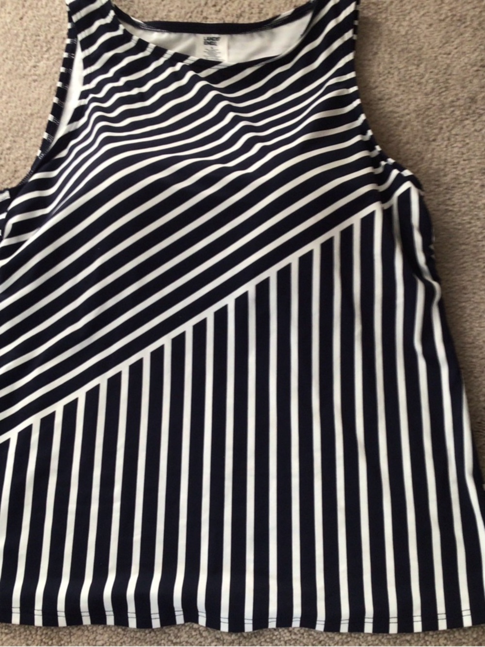 LANDS’ END TANKINI TOP- NAVY AND WHITE MIXED DIAGONAL STRIPE- SIZE 14 - Picture 2 of 7